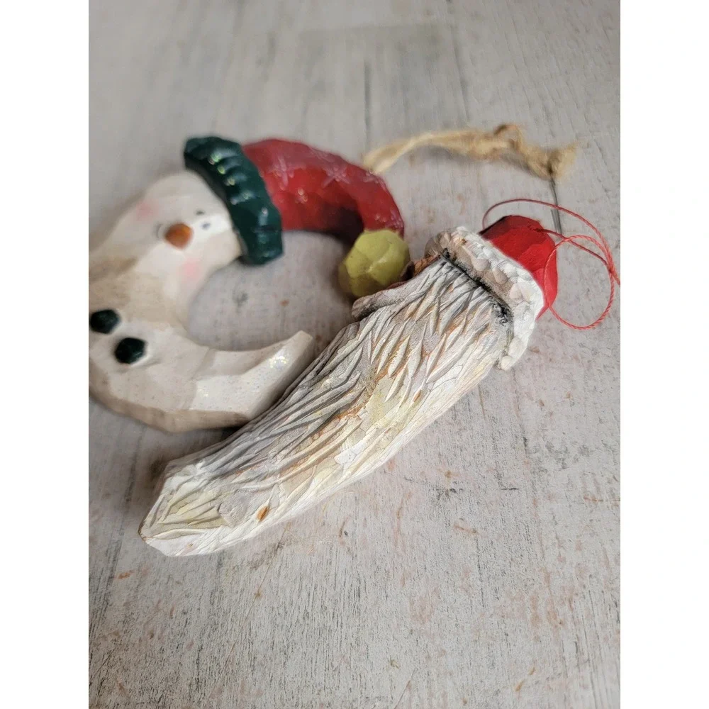 Rustic vintage Santa Claus wooden Moon crescent ornament Xmas set
